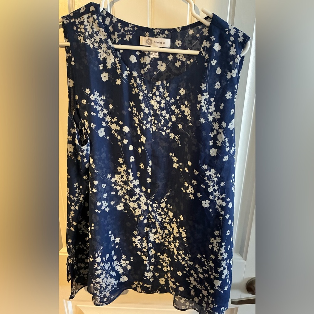 Christina B Navy & White Floral Tank Top